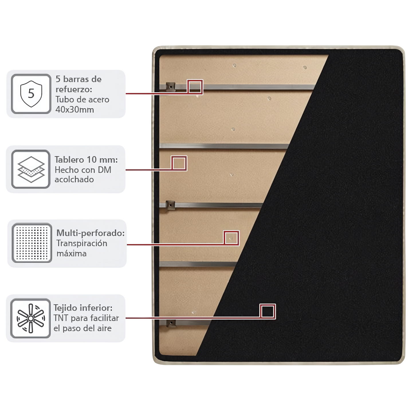 Base Tapizada 3D Madera Interior